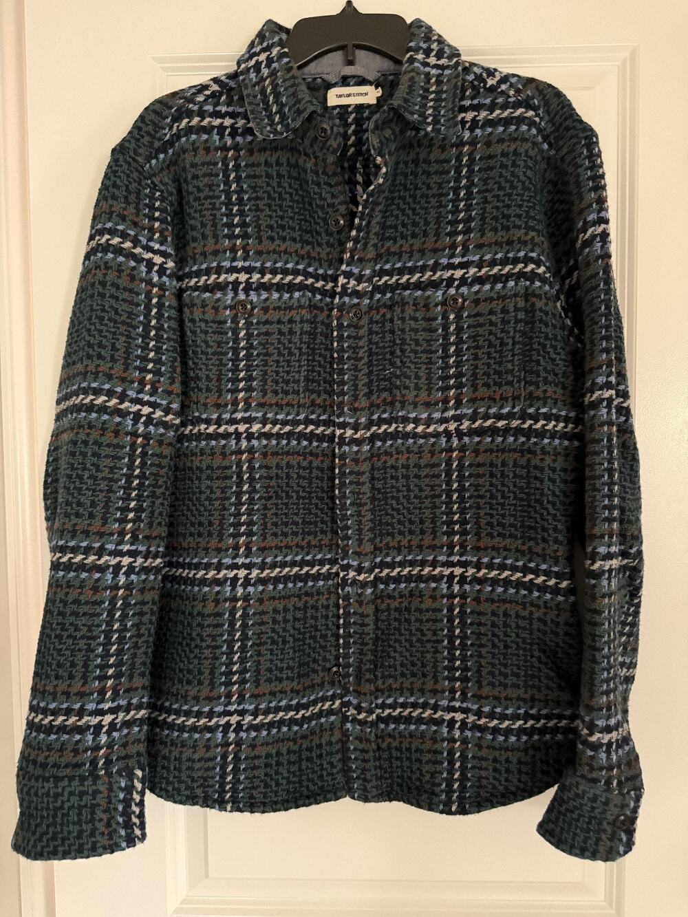 Taylor Stitch Organic Cotton Plaid Shirt Jacket Green Blue Men's Size 40